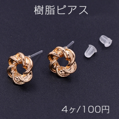 樹脂ピアス  扭形フープ 12mm クリア/ゴールド【4ヶ】