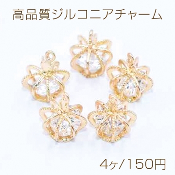 高品質ジルコニアチャーム クラウン カン付き 8×12mm ゴールド【4ヶ】