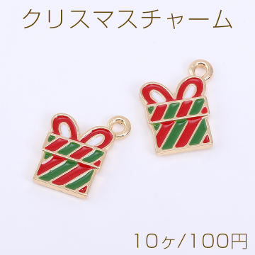 クリスマスチャーム プレゼントBOX エポ付き 1カン 10×15mm ゴールド【10ヶ】