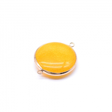 天然石チャーム イェローアゲート　枠付き 円型　２カン付き ゴールド　(1ヶ)