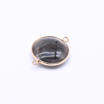 天然石コネクターチャーム メノウ　円形　枠付き　2カン ゴールド（1ヶ）