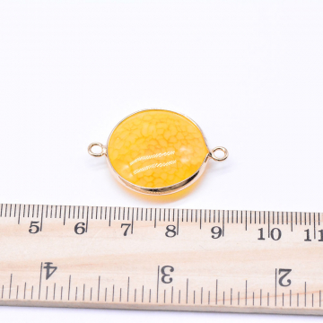 天然石コネクターチャーム イエローアゲート 円型 2カン 23×32mm ゴールド （1ヶ）