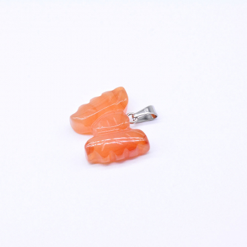 天然石ペンダントチャーム オレンジアゲート 蝶 バチカン付き 20×23mm ロジウム （1ヶ）
