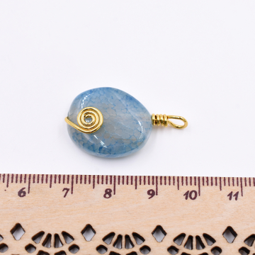 天然石チャーム １カンつき 楕円形 ブルー  30x17mm ゴールド（1ヶ）