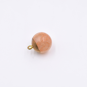 天然石チャーム 円型 1カン ブラウン 24x20mm ゴールド (1ヶ）