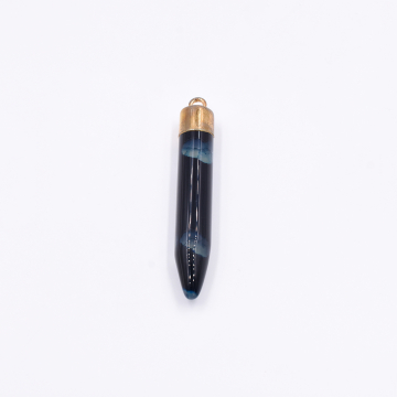 天然石チャーム 弾丸型  1カン ブルー 59x10mm ゴールド (1ヶ）