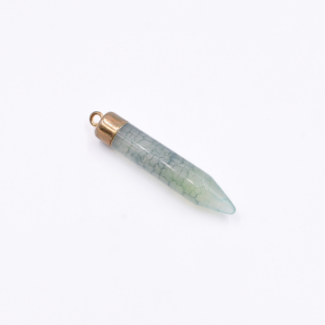 天然石チャーム 弾丸型  1カン グリーン 56x10mm ゴールド (1ヶ）
