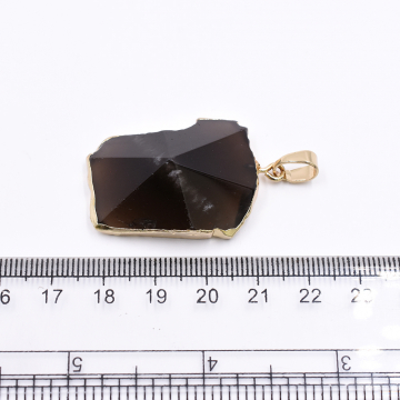 天然石ペンダントトップ 不規則カット 1カン ブラックアゲート 40x26mm ゴールド （1ヶ）