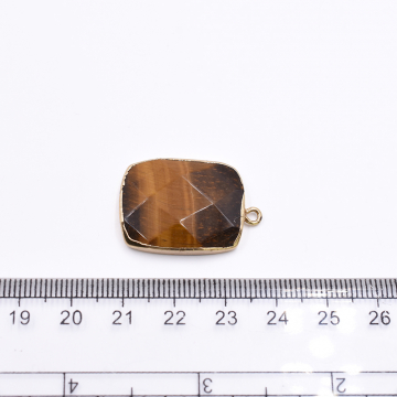 天然石フレームチャーム 長方形型カット 1カン ブラウンアゲート 29x20mm ゴールド （1ヶ）