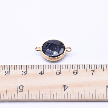 天然石コネクターチャーム ブルーゴールドストーン 円形カッ 2カン 15×22mm ゴールド （1ヶ）