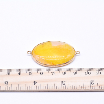 天然石コネクターチャーム イエローアゲート 楕円形 2カン 31×50mm ゴールド (1ヶ)