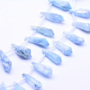 天然石ビーズ  ス水晶氷柱カット  不規則   ライトブルー【1連（約25ヶ）】