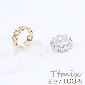 デザインリング 指輪 幅約7.6mm ゴールド＆ロジウム 2色セット（2ヶ）