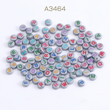 アクリルビーズ コイン型 7mm ミックスカラー アルファベット 30g(約200ヶ)