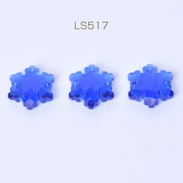 ガラスチャーム 雪の結晶 1穴 18×20mm ブルー（2ヶ）