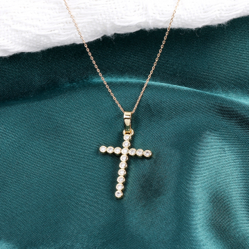 高品質ジルコニアチャーム 十字架 バチカン付き 17×29mm ゴールド（1ヶ）