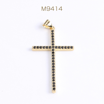 高品質ジルコニアチャーム 十字架 バチカン付き 24×44mm ゴールド（1ヶ）