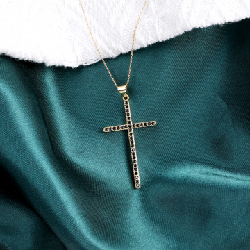 高品質ジルコニアチャーム 十字架 バチカン付き 24×44mm ゴールド（1ヶ）