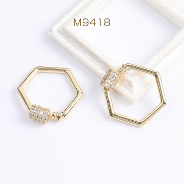 高品質ネックレスつなぎパーツ 留め具付き ストッパー付き ジルコニア付き 六角形 22×24mm ゴールド（1ヶ）