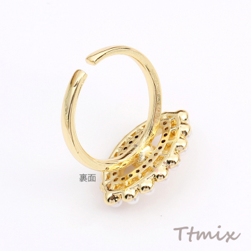 高品質ジルコニアリング デザインリング 指輪 目型 パール付き 幅約13mm ゴールド（1ヶ）