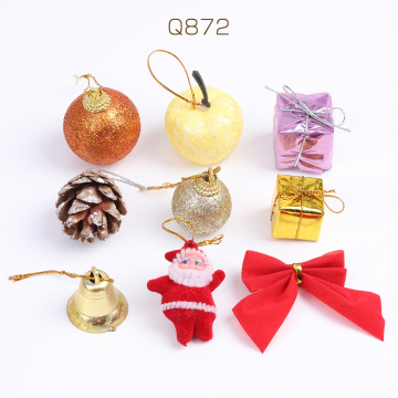 クリスマスオーナメント クリスマス装飾 飾り ミニサンタクロース クリスマスボール 松ぼっくり ラッピングボックス リボン りんご（1袋）
