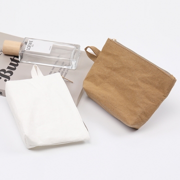 洗えるクラフト紙コスメバッグ 防水 収納ポーチ 4×10×10×15cm（1ヶ）