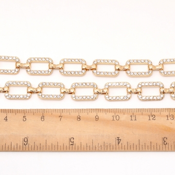 高品質ハンドメードチェーン 長方形型 ジルコニア付き ゴールド 10.5×15mm（10cm）