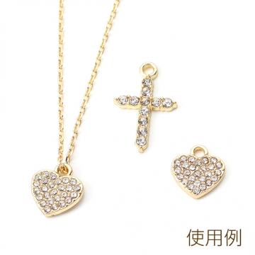 ラインストーンチャーム メタルチャーム クロス 十字架 ハート型 1カン（4ヶ）
