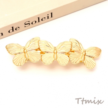 ヘアバレッタ 蝶モチーフ 3連蝶型 ヘアアクセサリー ゴールド 約23×69mm（1ヶ）