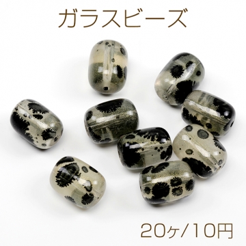 ガラスビーズ 筒形 円柱 墨模様 波紋 約12×16mm（20ヶ）