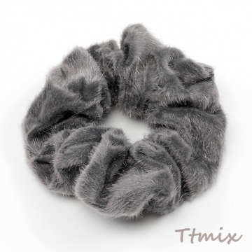 シュシュ 秋冬もこもこ ふわふわ ヘアゴム グレー 約12cm(1ヶ)