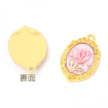 樹脂チャーム 絵画風 バラ ローズ フラワー 花 アンティーク風 1カン 約21×31mm（1ヶ）