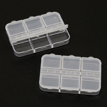 クリア収納ケース 収納ボックス 透明 6グリッド ビーズ容器 薬入れ ネイルオーナメント 約1×5×7.5cm（4ヶ）