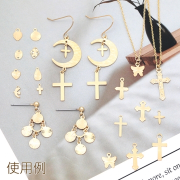 メタルプレートチャーム 銅製 エンボス加工 クロス 十字架 メタルチャーム メタルパーツ 1カン付き 約10×16mm（6ヶ）