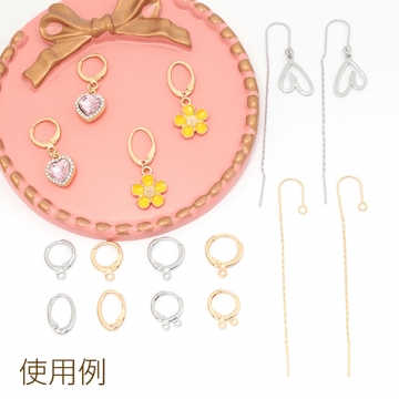 開閉式フープピアス ワンタッチピアス フープピアス金具 簡単装着ピアス 約10×15mm (4ヶ)
