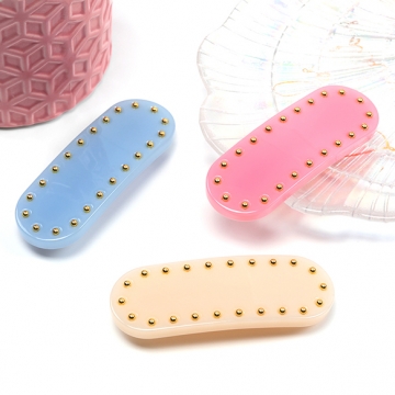 ヘアクリップ 鉄製/アセテート ゴールドビーズ付き 髪飾り 髪留め 約2.5×7.5cm（1ヶ）