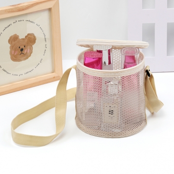 メッシュバッグ 筒形 ショルダーバッグ ショッピング ビーチ プール キャンプ チャック付き 約15×15cm（1ヶ）
