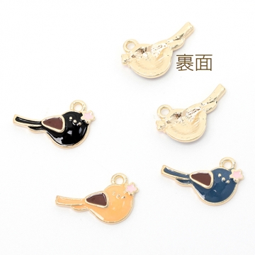 エポチャーム 合金製 ことり 鳥 花付き アニマル 動物 メタルチャーム 1カン付き 約11×17mm（4ヶ）