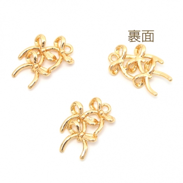 メタルチャーム 合金製 リボン 蝶々結び ミニチュア 飾り メタルパーツ 約12×18mm（6ヶ）