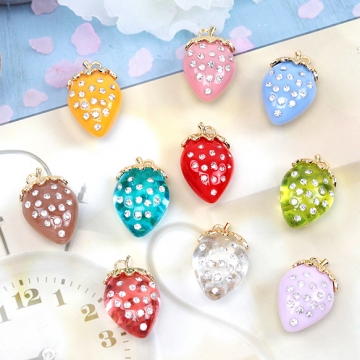 いちごチャーム イチゴ 石付き ストロベリー フルーツ アクリルチャーム 樹脂チャーム 約18×30mm（2ヶ）