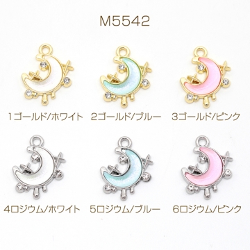 メタルチャーム 月型 オーロラ 石付き ペンダントパーツ 合金製 約14×18mm（2ヶ）