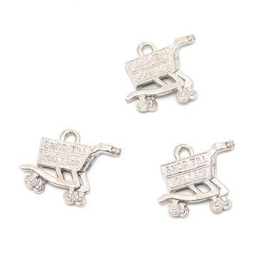 メタルチャーム 合金製 ショッピング カート お買い物かご ミニチュア メタルパーツ 約16×20mm（6ヶ）