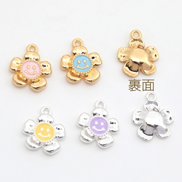 エポチャーム 合金製 花 フラワー スマイル メタルチャーム 約12×14mm（4ヶ）