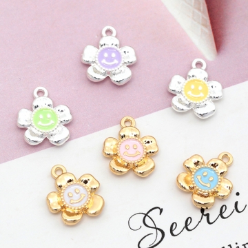 エポチャーム 合金製 花 フラワー スマイル メタルチャーム 約12×14mm（4ヶ）