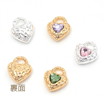 ガラスチャーム 合金製 ハート 南京錠 ハートの鍵穴 ガラスストーン付き メタルチャーム 約14×16mm（2ヶ）