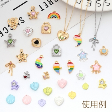 エポチャーム 合金製 ハーフ 太極八卦 レインボーカラー メタルチャーム ※左右別売り 約11×20mm（2ヶ）