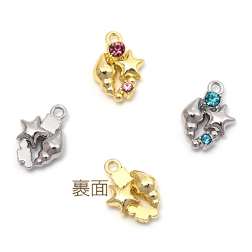 ガラスチャーム 合金製 ヒトデ 巻貝 ガラスストーン付き マリンチャーム メタルチャーム 約9×13mm（4ヶ）