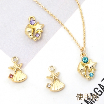 ガラスチャーム 合金製 ヒトデ 巻貝 ガラスストーン付き マリンチャーム メタルチャーム 約9×13mm（4ヶ）