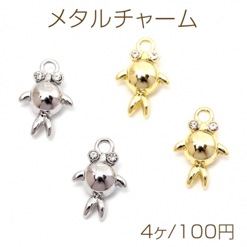 メタルチャーム 合金製 さかな 魚 金魚 出目金 ガラスストーン付き メタルチャーム 約8×12mm（4ヶ）