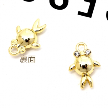 メタルチャーム 合金製 さかな 魚 金魚 出目金 ガラスストーン付き メタルチャーム 約8×12mm（4ヶ）